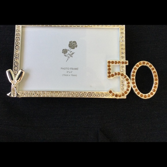 GOLDEN ANNIVERSARY PHOTO FRAME 6" X  4 " SILVER with SPARKLIG  BEADS - Picture 1 of 4